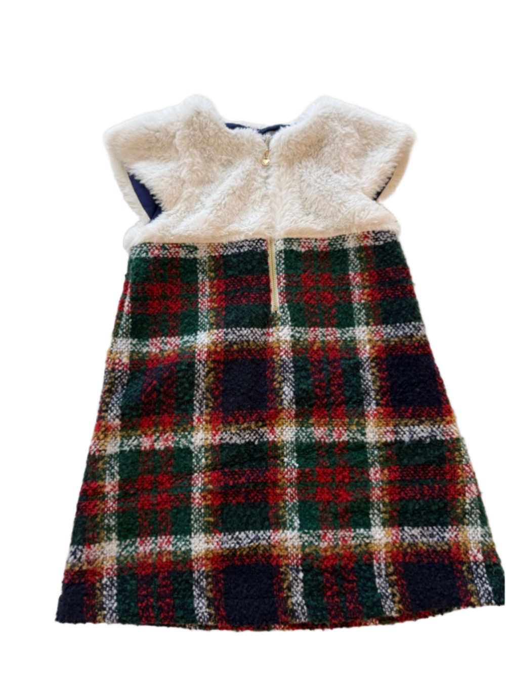 Hatley Girls Holiday Plaid Faux Fur Dress Size 5